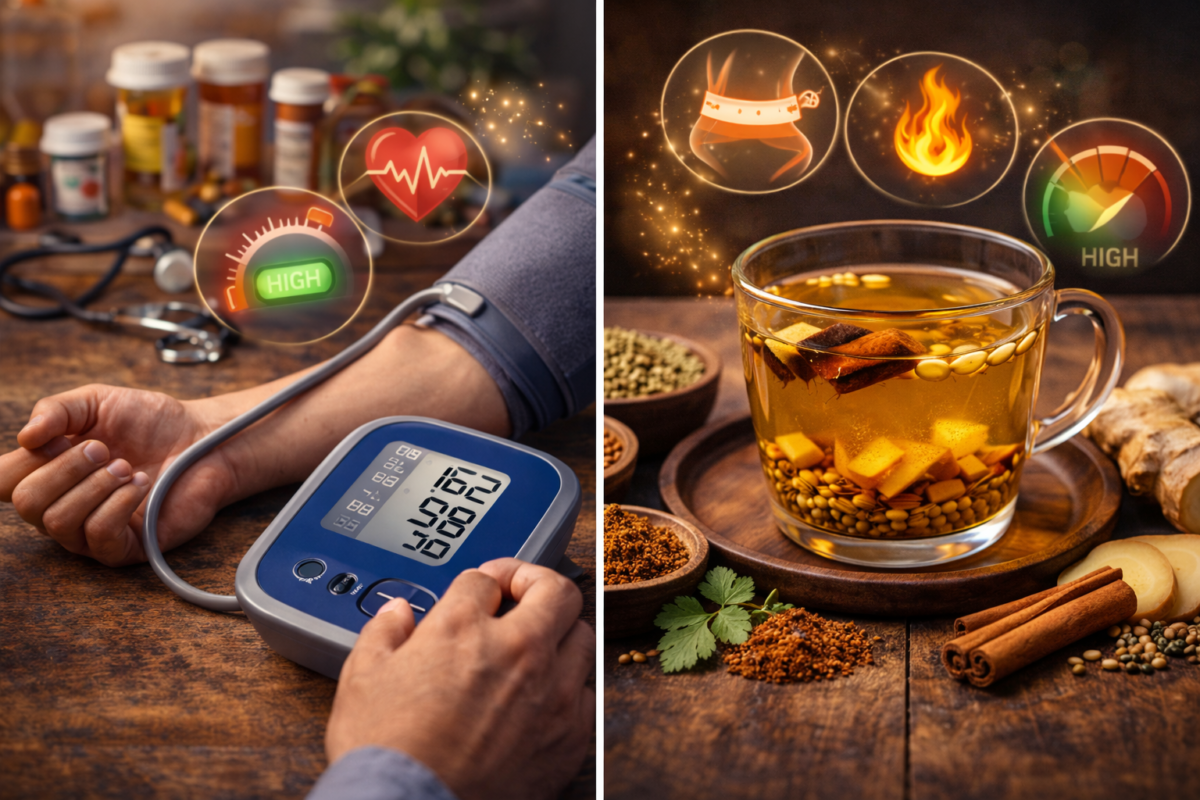 natural seed drink for belly fat loss made with coriander fenugreek fennel cinnamon and ginger