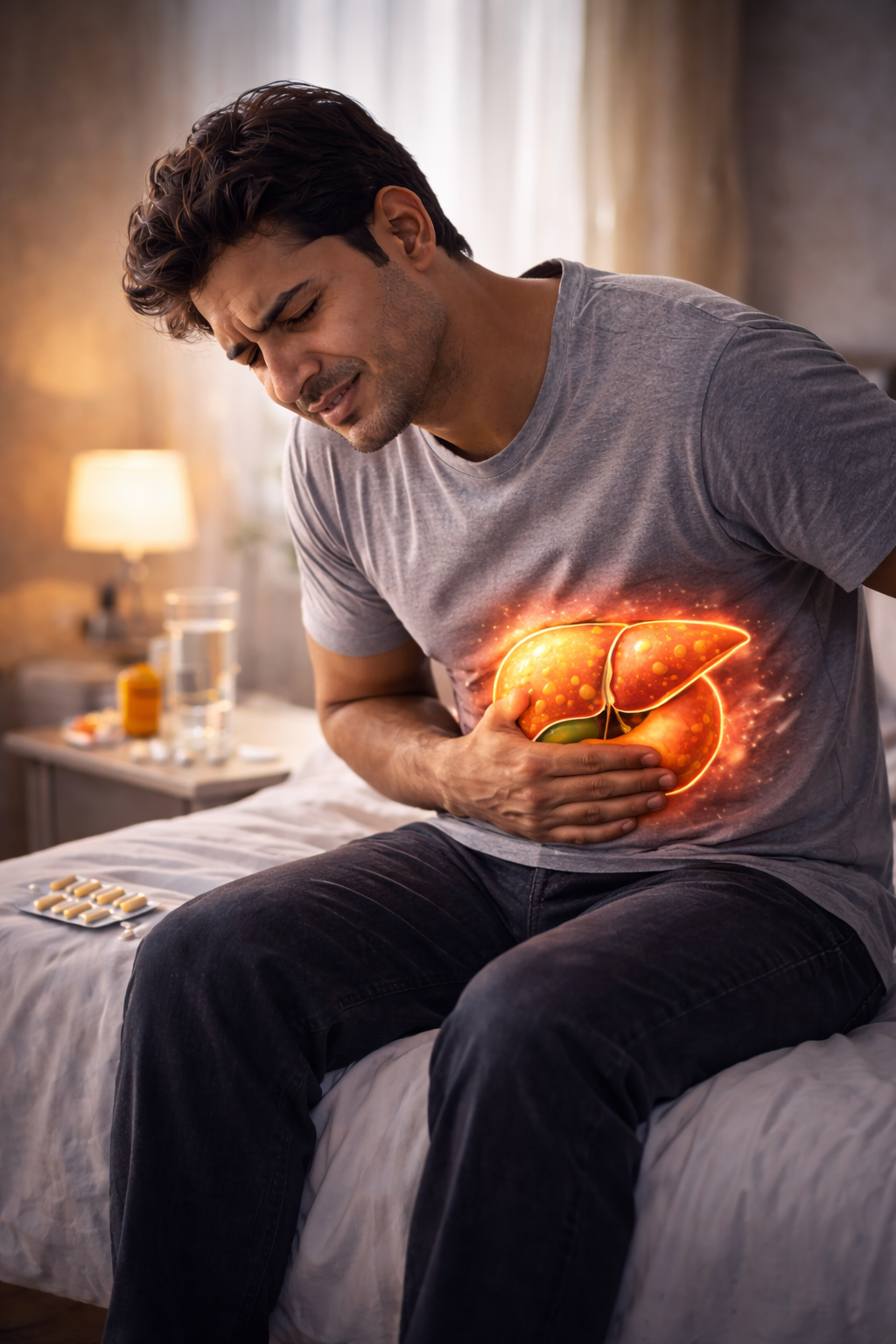 Doctor explaining fatty liver disease using liver models