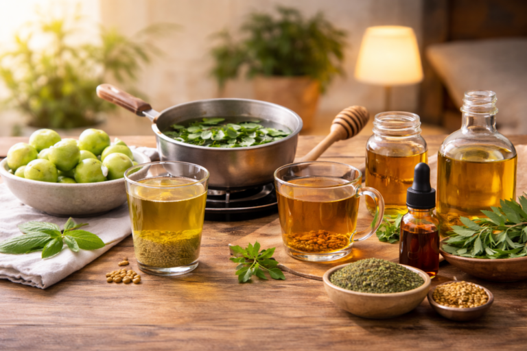 आंवला, मेथी, करी पत्ता और भृंगराज तेल से बना आयुर्वेदिक हेयर फॉल कंट्रोल रूटीन